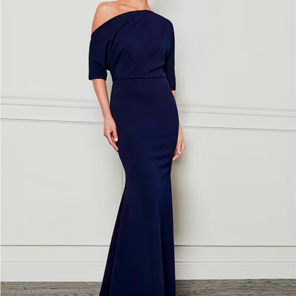 Betsy & Adam One-Shoulder Navy Dress